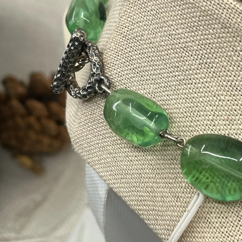 Vintage Signed Gerard Yosca Green Stone Necklace & Blue Chalcedony Pendant - Picture 5 of 16